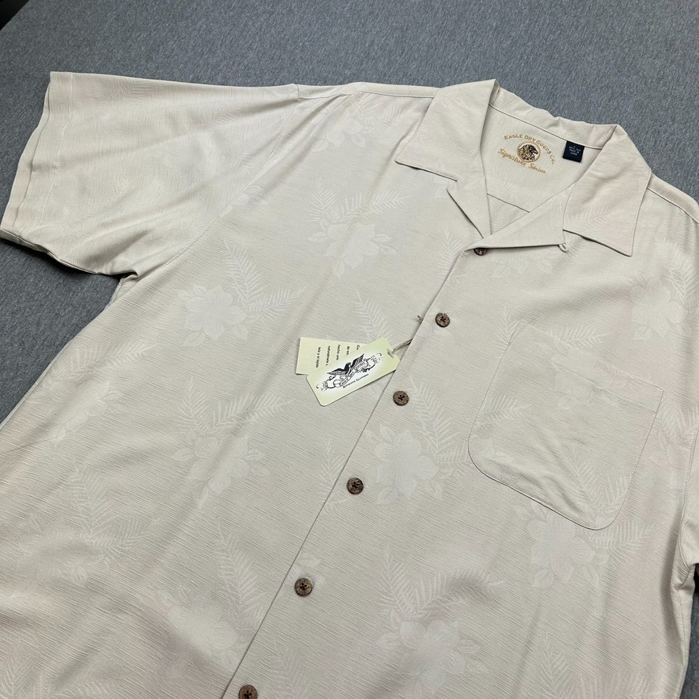 Eagle Dry Goods Silk Hawaiian Camp Shirt Mens Large Light Beige *LOGO* NEW‎